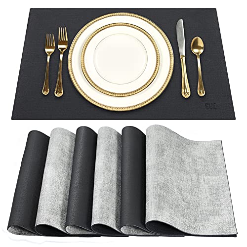 SUEH DESIGN Leder Tischsets 6er Set Tischsets Abwaschbar Lederoptik Platzdeckchen Hitzebeständiges PU Kunstleder Platzset für Hause Küche Speisetisch 43cm x 31cm von SUEH DESIGN