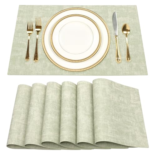 SUEH DESIGN Leder Tischsets 6er Set Tischsets Abwaschbar Lederoptik Platzdeckchen Hitzebeständiges PU Kunstleder Platzset für Hause Küche Speisetisch 43cm x 31cm von SueH Design