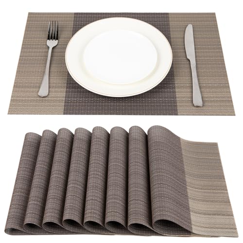 SueH Design Gewebte Platzdeckchen Abwaschbar 8er Set Vinyl Hitzebeständig Platzsets Tischsets 45cm x 30cm, Braun von SueH Design