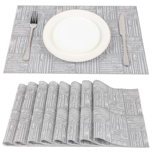 SueH Design Gewebte Platzdeckchen Abwaschbar Platzsets 8er Set Vinyl Hitzebeständig Tischsets 45cm x 30cm, Grau von SueH Design