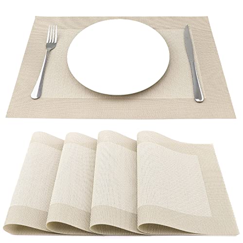 SueH Design Gewebte Platzsets Tischsets 4er Set Vinyl Hitzebeständig Platzdeckchen Antifouling und Waschbar 45 cm * 30 cm, Gold von SueH Design