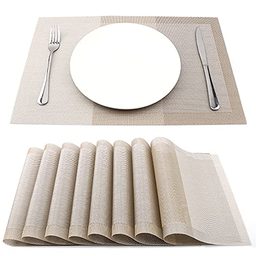 SueH Design Gewebte Platzsets Tischsets 8er Set Vinyl Hitzebeständig Platzdeckchen Antifouling und Waschbar 45 cm * 30 cm, Mehrfarbig von SueH Design