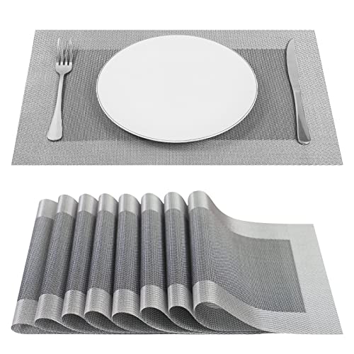 SueH Design Gewebte Platzsets Tischsets 8er Set Vinyl Hitzebeständig Platzdeckchen Antifouling und Waschbar 45 cm * 30 cm, Grau von SueH Design