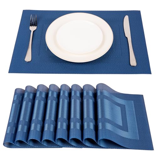 SueH Design Gewebte Platzsets Tischsets 8er Set Vinyl Hitzebeständig Platzdeckchen Abwaschbar 45cm x 30cm, Dunkelblau von SueH Design