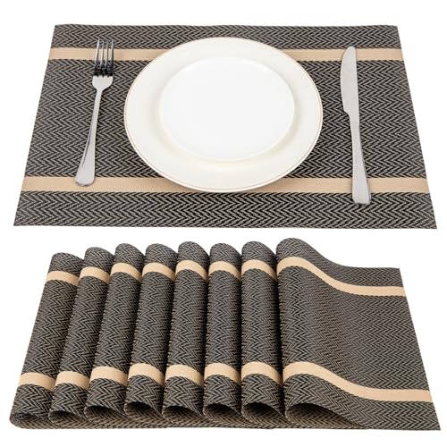 SueH Design Gewebte Platzsets Tischsets 8er Set Vinyl Hitzebeständig Platzdeckchen Abwaschbar Tischsets 45cm x 30cm, Dunkelbraun von SueH Design