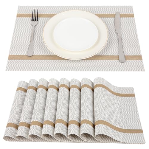 SueH Design Gewebte Platzsets Tischsets 8er Set Vinyl Hitzebeständig Platzdeckchen Abwaschbar Tischsets 45cm x 30cm, Weiß von SueH Design