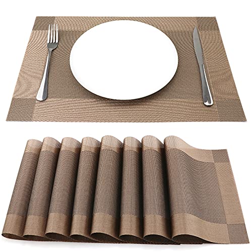SueH Design Gewebte Platzsets Tischsets 8er Set Vinyl Hitzebeständig Platzdeckchen Antifouling und Waschbar 45 cm * 30 cm, Braun von SueH Design