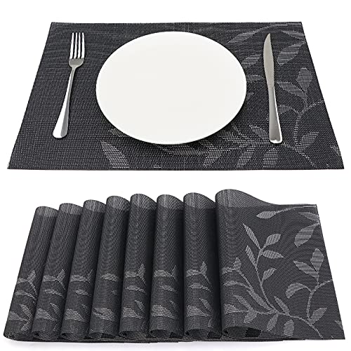SueH Design Gewebte Platzsets Tischsets 8er Set Vinyl Hitzebeständig Platzdeckchen Antifouling und Waschbar 45 cm * 30 cm, Dunkle Blätter von SueH Design