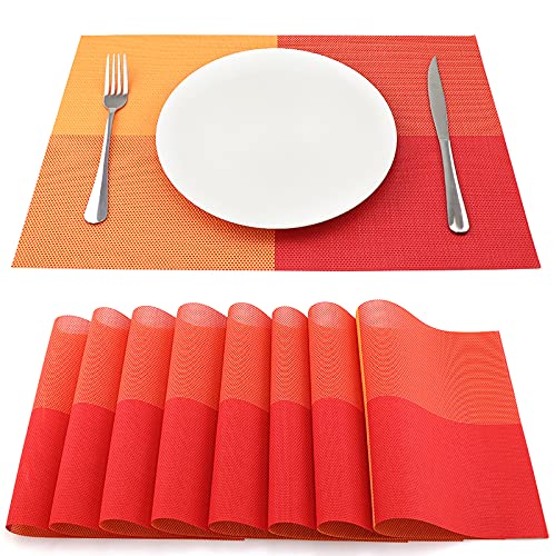 SueH Design Gewebte Platzsets Tischsets 8er Set Vinyl Hitzebeständig Platzdeckchen Antifouling und Waschbar 45 cm * 30 cm, Rot von SueH Design