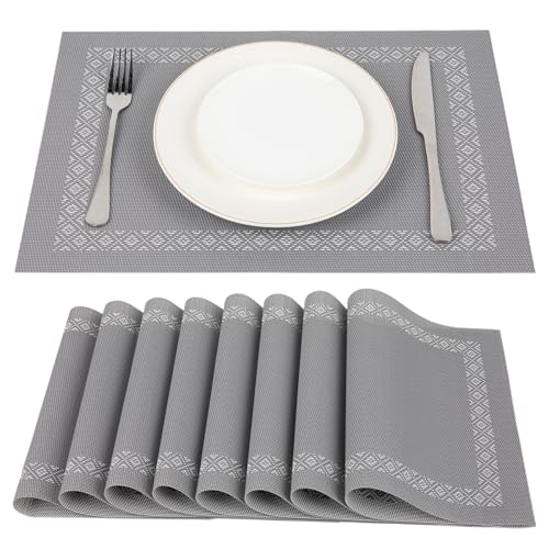 SueH Design Gewebte Tischsets Platzsets 8er Set Vinyl Hitzebeständig Platzdeckchen Abwaschbar 45cm x 30cm, Grau von SueH Design