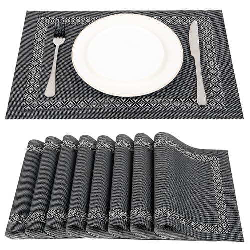 SueH Design Gewebte Tischsets Platzsets 8er Set Vinyl Hitzebeständig Platzdeckchen Abwaschbar 45cm x 30cm, Schwarz von SueH Design