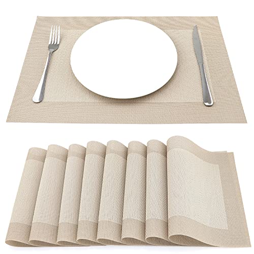 SueH Design Gewebte Platzsets Tischsets 8er Set Vinyl Hitzebeständig Platzdeckchen Antifouling und Waschbar 45 cm * 30 cm, Beige von SueH Design