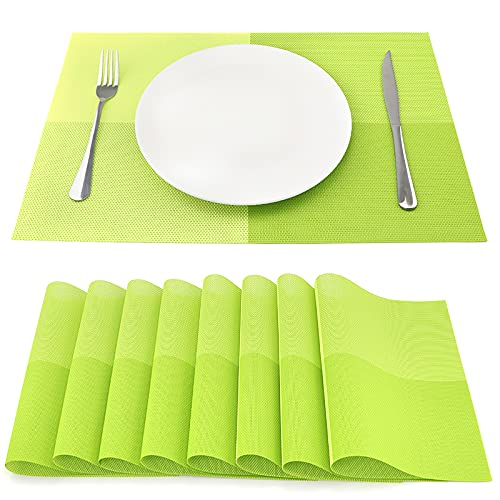 SueH Design Gewebte Platzsets Tischsets 8er Set Vinyl Hitzebeständig Platzdeckchen Antifouling und Waschbar 45 cm * 30 cm, Grün von SueH Design