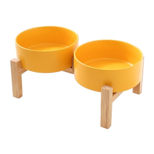 Erhöhte Keramikhundschüssel Mit Stabilem Holzständer Nonslip Design Double Bowl Wassernahrung Fütterungsstation Für Haustier Keramik Haustier Futter Und Wasser von SueaLe