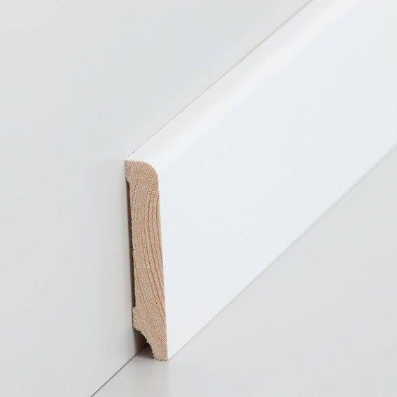 Kiefer Massivholz Fussleiste deckend weiß lackiert (10 x 60 x 2500 mm) 320.1060.31 von Südbrock