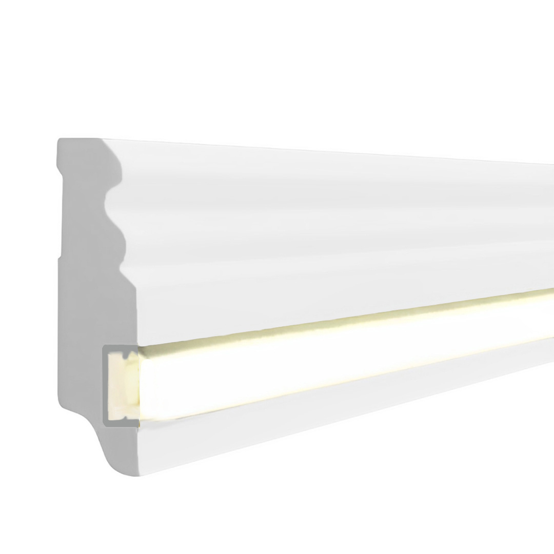 Zeitgemäße Licht Sockelleiste MDF-Kern, foliert weiß (19 x 80 x 2500 mm) 719.080L von Südbrock