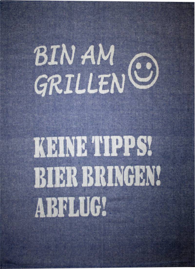 Geschirrtuch Bin am Grillen Bauwolle 50 x 70 cm blau weiß von Südlohner Frottierweberei