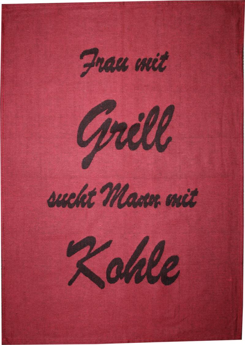 Geschirrtuch Frau mit Grill Bauwolle 50 x 70 cm rot schwarz von Südlohner Frottierweberei