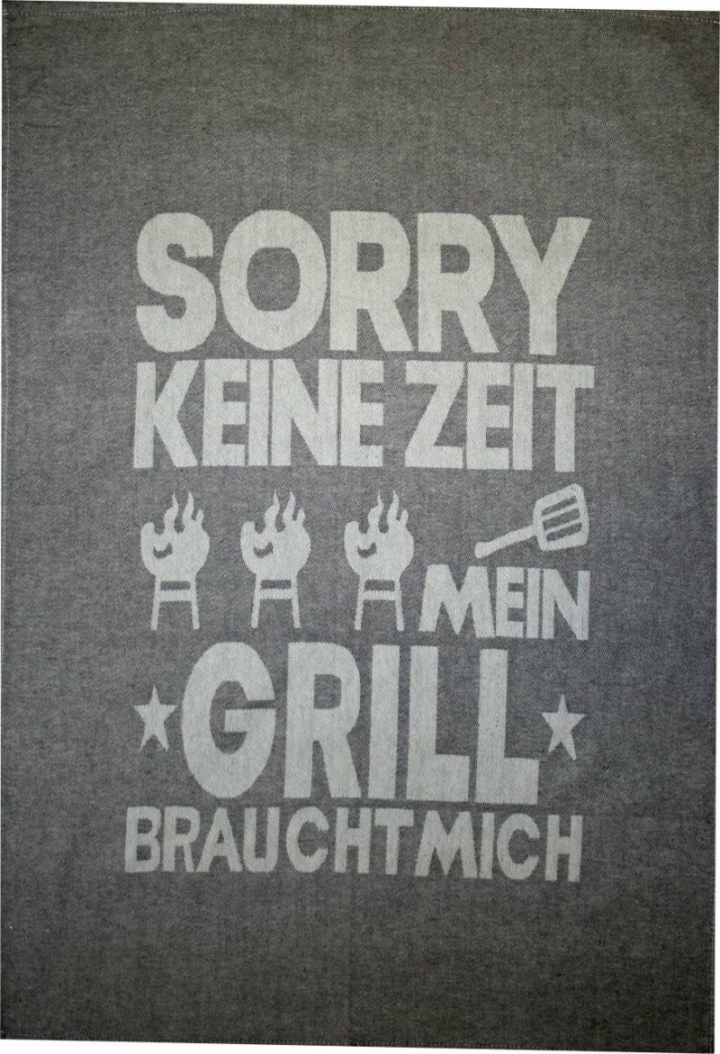 Geschirrtuch Sorry keine Zeit Bauwolle 50 x 70 cm grau weiß von Südlohner Frottierweberei