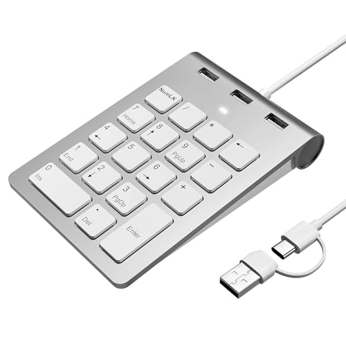 Suejezt Numeric Keypad Wired Numpad, USB A/USB C Ziffernblock Ergonomischer Mini Nummernblock mit 3 USB 2.0 Ports, 18 Tasten, Office Rechennummernblöcke für Laptop, Notebook, Desktop, Computer, PC Suejezt Numeric Keypad Wired Numpad, USB A/USB C Ziffernblock Ergonomischer Mini Nummernblock mit 3 USB 2.0 Ports, 18 Tasten, Office Rechennummernblöcke für Laptop, Notebook, Desktop, Computer, PC von Suejezt