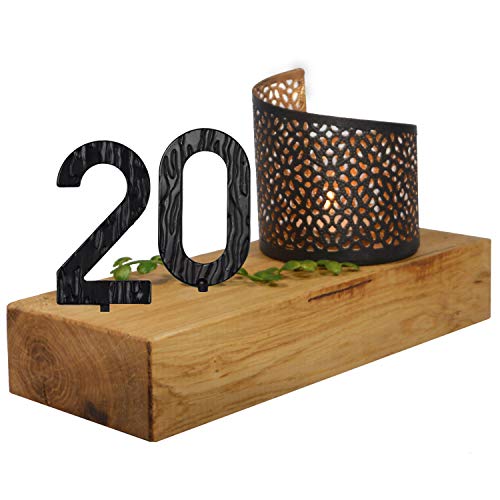 SünGross Holz Leuchter Eiche 10x24x4cm mit Wunschzahl und Deko Windlicht zum 20. Geburtstag von SünGross