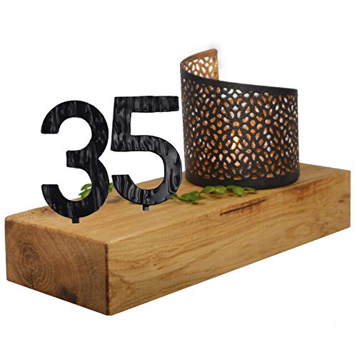 SünGross Holz Leuchter Eiche 10x24x4cm mit Wunschzahl und Deko Windlicht zum 35. Geburtstag von SünGross