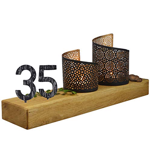 SünGross Holz Leuchter aus Eiche 10x35x4cm mit Wunschzahl und 2 Deko Windlichter zum 35. Geburtstag von SünGross