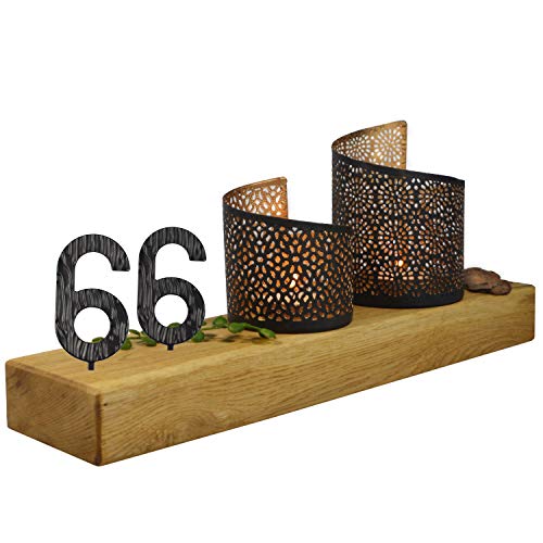SünGross Holz Leuchter aus Eiche 10x35x4cm mit Wunschzahl und 2 Deko Windlichter zum 66. Geburtstag von SünGross