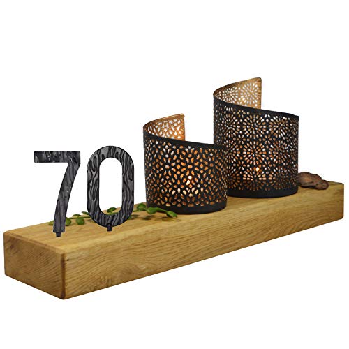 SünGross Holz Leuchter aus Eiche 10x35x4cm mit Wunschzahl und 2 Deko Windlichter zum 70. Geburtstag von SünGross