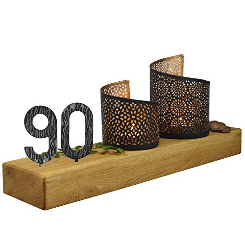 SünGross Holz Leuchter aus Eiche 10x35x4cm mit Wunschzahl und 2 Deko Windlichter zum 90. Geburtstag von SünGross