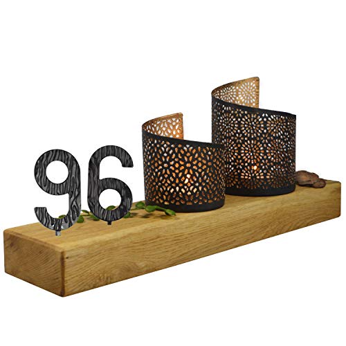 SünGross Holz Leuchter aus Eiche 10x35x4cm mit Wunschzahl und 2 Deko Windlichter zum 96. Geburtstag von SünGross