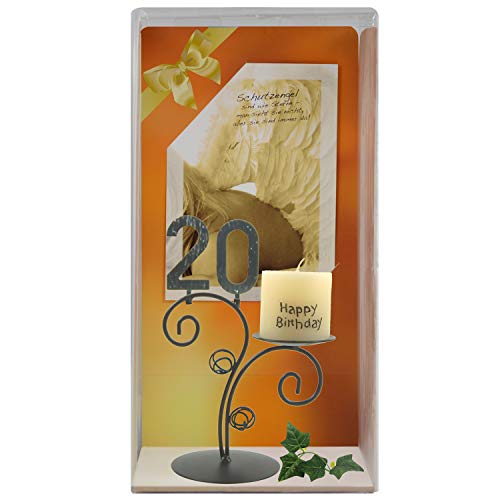 SünGross Leuchter aus Metall mit Wunschzahl und Kerze Happy Birthday in Geschenkbox zum 20. Geburtstag von SünGross
