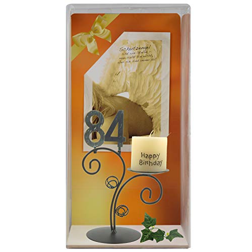 SünGross Leuchter aus Metall mit Wunschzahl und Kerze Happy Birthday in Geschenkbox zum 84. Geburtstag von SünGross