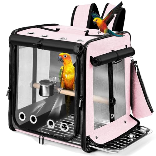 Suertree Vogeltrage mit Sicherheitsgurt für Autoreisen, Vogelrucksackträger mit unverwüstlichem Edelstahlgeflecht, großer Vogelträger Reisekäfig, Rosa Suertree Vogeltrage mit Sicherheitsgurt für Autoreisen, Vogelrucksackträger mit unverwüstlichem Edelstahlgeflecht, großer Vogelträger Reisekäfig, Rosa von Suertree