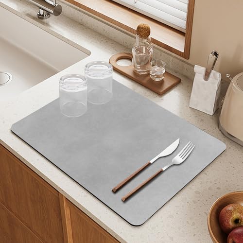 Sueving Abtropfmatte, 40 cm x 30 cm, schnell trocknende Abtropfmatten, graue Kaffeemaschine, Thekenschutz für Küche (grau, 40 cm x 30 cm) von Sueving