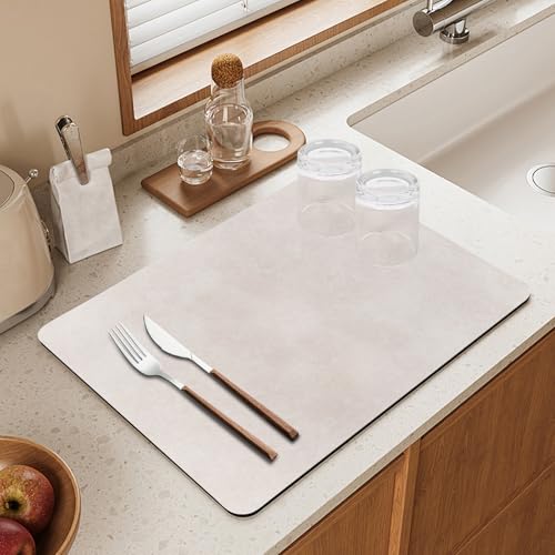 Sueving Abtropfmatte für Küchentheke, 50 cm x 40 cm, schnell trocknende Geschirrmatte, graue Kaffeemaschine, Thekenschutz für Küche (Beige, 50 cm x 40 cm) von Sueving