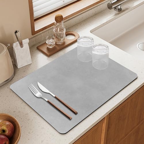 Sueving Abtropfmatte für Küchentheke, 50 cm x 40 cm, schnell trocknende Geschirrmatte, graue Kaffeemaschine, Thekenschutz für Küche (Grau, 50 cm x 40 cm) von Sueving