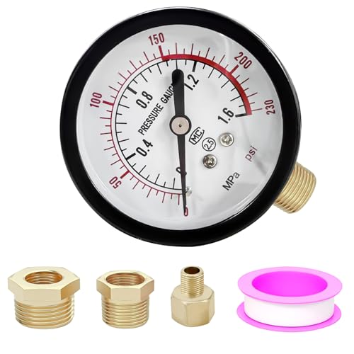 1 Manometer Wasserdruck(230 PSI /1.6 MPA),Manometer Druckluft(Mit 3 Adaptern), Manometer Sandfilteranlage, Wasserdruckmesser, Manometer Misst den Druck von Reifen,Fabrikausrüstung und Rohrleitungen von Suevut