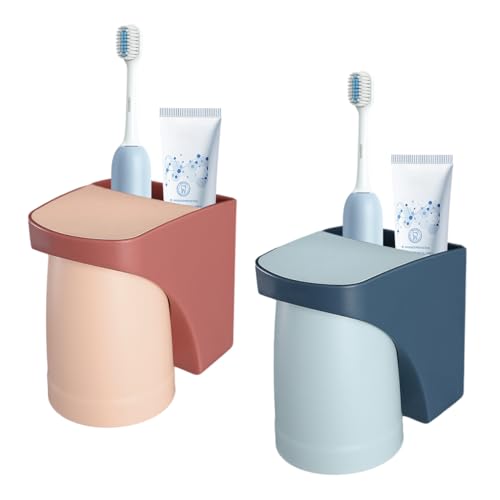 2 Stück zahnbecherhalter ohne Bohren, Zahnbürstenhalter Mit Magnetischem Becher, Zahnbürstenhalter Wand, Blau und Rot Zahnputzbecher- zufällige Farben von Suevut