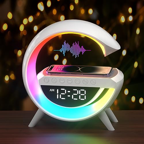 AtmosphäRenlampe 15W Drahtloses Ladegerät Atmosphäre Lampe Led Wecker Smart Tischlampe mit Bluetooth-Lautsprecher Dazzling Running Lights 13 Modi Lichter für Erwachsene Kinder Büro Schlafzimmer von Suewidfay