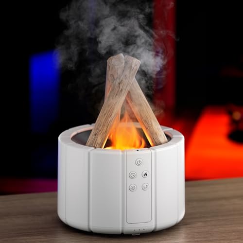 Diffuser Atherische öle, Aroma Diffuser 250ML Luftbefeuchter Duftlampe Duftlampe Timing 1h,3h,6h Lagerfeuerform Mit Warmes Licht Und Bunte Lichter Für Schlafzimmer, Zuhause(Weiß) von Suewidfay