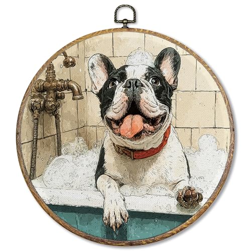 Sufamb Lustige französische Bulldogge für Badezimmer, runde Wandkunst, französische Bulldogge, Geschenke, Leinwand-Kunstwerk, gerahmt, Geschenk zum Aufhängen an der Wand, Dekoration für Badezimmer Sufamb Lustige französische Bulldogge für Badezimmer, runde Wandkunst, französische Bulldogge, Geschenke, Leinwand-Kunstwerk, gerahmt, Geschenk zum Aufhängen an der Wand, Dekoration für Badezimmer von Sufamb
