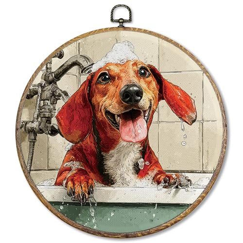 Sufamb Lustiger Dackel für Badezimmer, rund, Wandkunst, Dackel, Doxie, Geschenke, Leinwand-Kunstwerk, gerahmt, Weiner Hund, Geschenke, Wandbehang, Drucke Dekorationen für Badezimmer, Waschraum, WC Sufamb Lustiger Dackel für Badezimmer, rund, Wandkunst, Dackel, Doxie, Geschenke, Leinwand-Kunstwerk, gerahmt, Weiner Hund, Geschenke, Wandbehang, Drucke Dekorationen für Badezimmer, Waschraum, WC von Sufamb