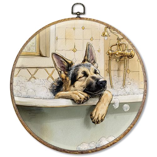 Sufamb Lustiger deutscher Schäferhund, rund, Wandkunst, Dekoration, Deutscher Schäferhund, Leinwand-Kunstwerk, gerahmt, Hundeliebhaber, Geschenke, Wandbehang, Dekorationen für Badezimmer, Waschraum Sufamb Lustiger deutscher Schäferhund, rund, Wandkunst, Dekoration, Deutscher Schäferhund, Leinwand-Kunstwerk, gerahmt, Hundeliebhaber, Geschenke, Wandbehang, Dekorationen für Badezimmer, Waschraum von Sufamb