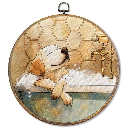 Sufamb Lustiger runder Labrador-Retriever-Badezimmer-Wandkunst, Dekoration, gelbes Laborgeschenk, Leinwand-Kunstwerk, gerahmt, Labrador Retriever, Geschenke, Wandbehang, Dekorationen für Badezimmer Sufamb Lustiger runder Labrador-Retriever-Badezimmer-Wandkunst, Dekoration, gelbes Laborgeschenk, Leinwand-Kunstwerk, gerahmt, Labrador Retriever, Geschenke, Wandbehang, Dekorationen für Badezimmer von Sufamb