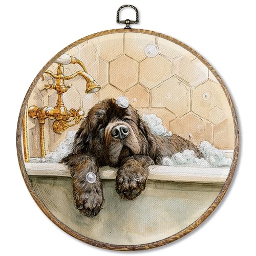 Sufamb Lustiges Wandbild für das Badezimmer, rund, Neufundländer, Hund, Geschenk, Leinwand-Kunstwerk, gerahmt, Geschenk zum Aufhängen, für Badezimmer, Waschraum, 25,4 x 25,4 cm Sufamb Lustiges Wandbild für das Badezimmer, rund, Neufundländer, Hund, Geschenk, Leinwand-Kunstwerk, gerahmt, Geschenk zum Aufhängen, für Badezimmer, Waschraum, 25,4 x 25,4 cm von Sufamb