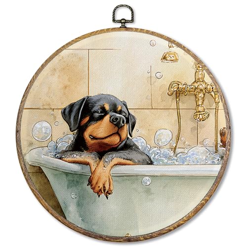 Sufamb Rottweiler-Badezimmer-Wandkunst, rund, Rottweiler-Geschenke, Leinwand-Kunstwerk, gerahmt, Hund, Mutter, Vater, Liebhaber, Geschenke, Wandbehang, Dekorationen für Badezimmer, Waschraum, WC Sufamb Rottweiler-Badezimmer-Wandkunst, rund, Rottweiler-Geschenke, Leinwand-Kunstwerk, gerahmt, Hund, Mutter, Vater, Liebhaber, Geschenke, Wandbehang, Dekorationen für Badezimmer, Waschraum, WC von Sufamb