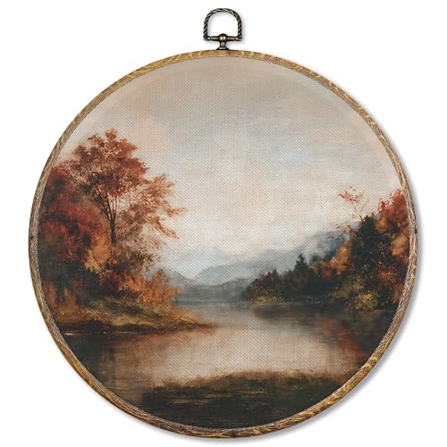Sufamb Runde Wandkunst, Vintage-Landschaft, Herbstlandschaft, Bauernhaus, Leinwand-Kunstwerk, gerahmt, rustikales Landhaus, Herbst, Bergsee, Wandbehang, Dekorationen für Zuhause, Schlafzimmer Sufamb Runde Wandkunst, Vintage-Landschaft, Herbstlandschaft, Bauernhaus, Leinwand-Kunstwerk, gerahmt, rustikales Landhaus, Herbst, Bergsee, Wandbehang, Dekorationen für Zuhause, Schlafzimmer von Sufamb