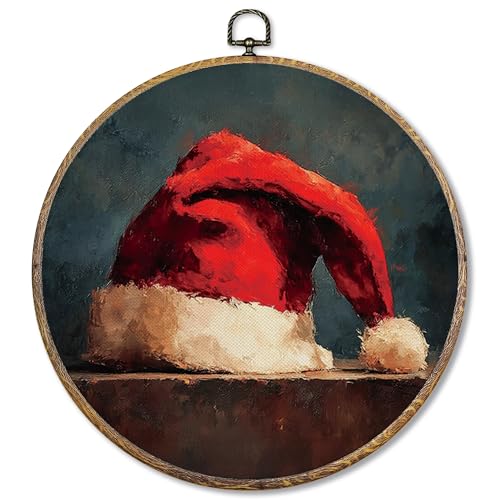 Sufamb Runde Wandkunst, Vintage-Weihnachtsmannmütze, Kunst-Dekor, dunkele, stimmungsvolle Weihnachtsmannmütze, Leinwand-Kunstwerk, gerahmt, Weihnachtsfeiertag, Wandbehang, Dekorationen für Zuhause Sufamb Runde Wandkunst, Vintage-Weihnachtsmannmütze, Kunst-Dekor, dunkele, stimmungsvolle Weihnachtsmannmütze, Leinwand-Kunstwerk, gerahmt, Weihnachtsfeiertag, Wandbehang, Dekorationen für Zuhause von Sufamb