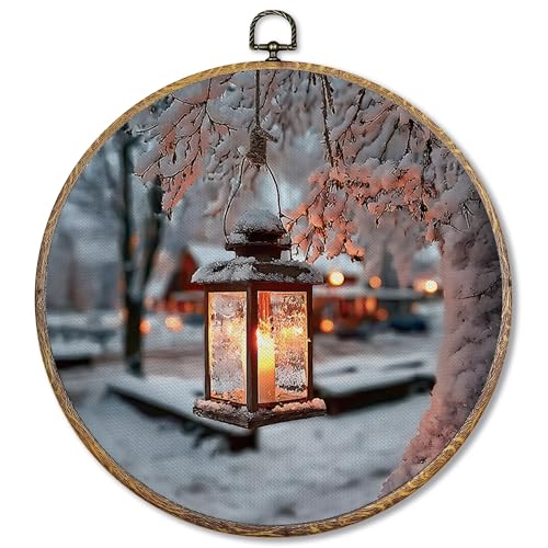 Sufamb Runde Wandkunst-Dekoration, Bauernhaus, Weihnachtsdorf, Straßenlaternen, Leinwand-Kunstwerk, gerahmt, Winter-Weihnachts-Wandbehang, Drucke, Dekorationen für Zuhause, Wohnzimmer, Dekoration Sufamb Runde Wandkunst-Dekoration, Bauernhaus, Weihnachtsdorf, Straßenlaternen, Leinwand-Kunstwerk, gerahmt, Winter-Weihnachts-Wandbehang, Drucke, Dekorationen für Zuhause, Wohnzimmer, Dekoration von Sufamb